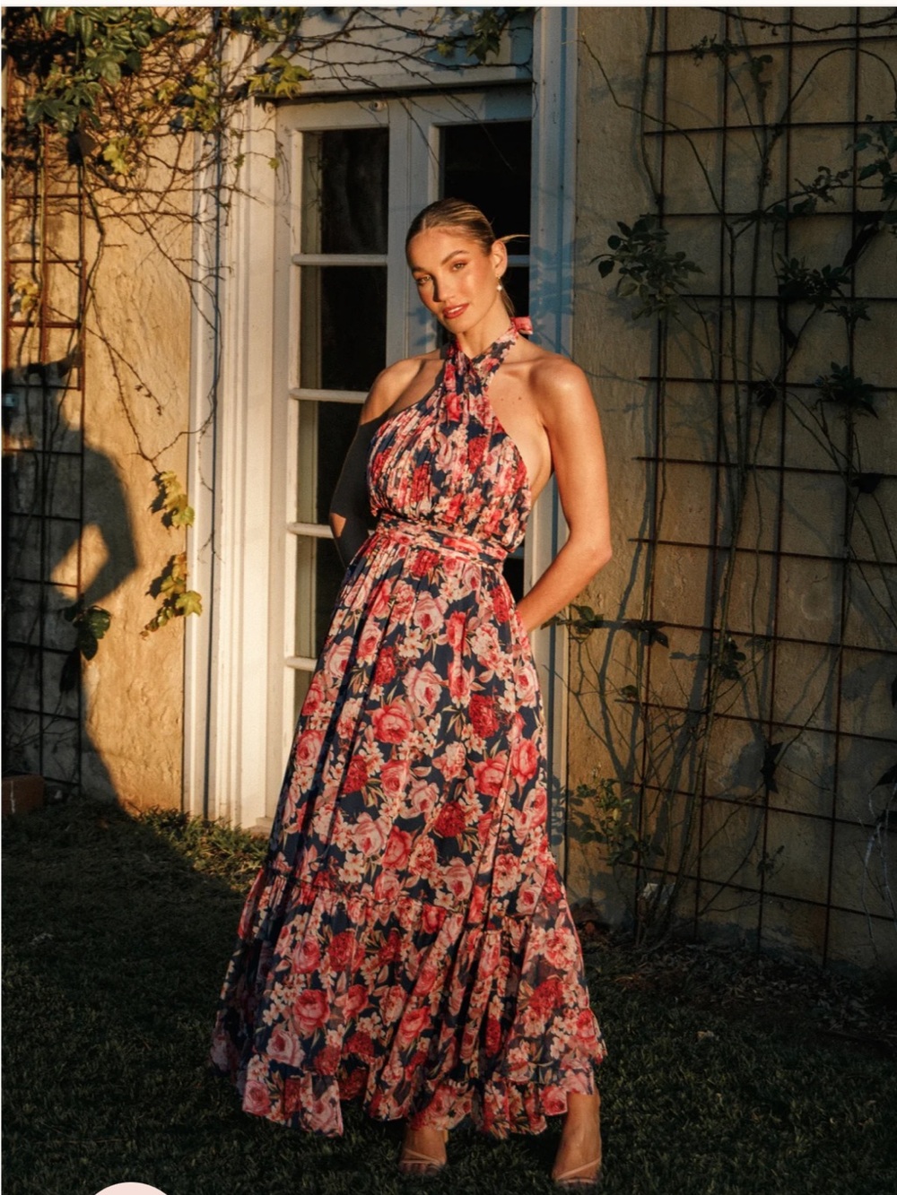 Petal & Pup Lennon Halterneck Maxi Dress in Navy and Pink